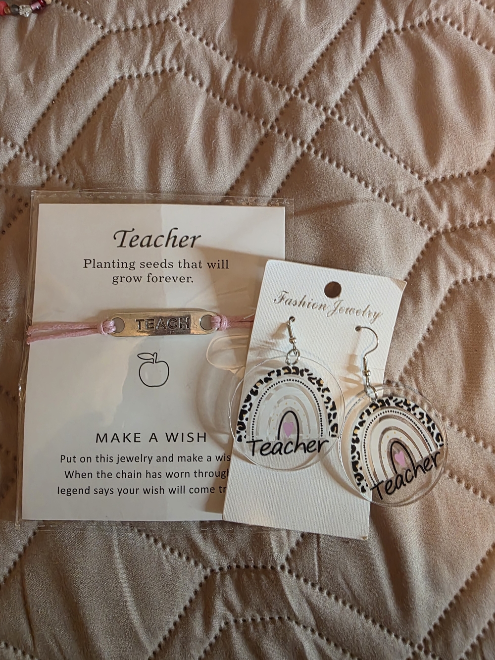 Teacher Pink Rainbow Earrings & Bracelet Set - Kids Accessories